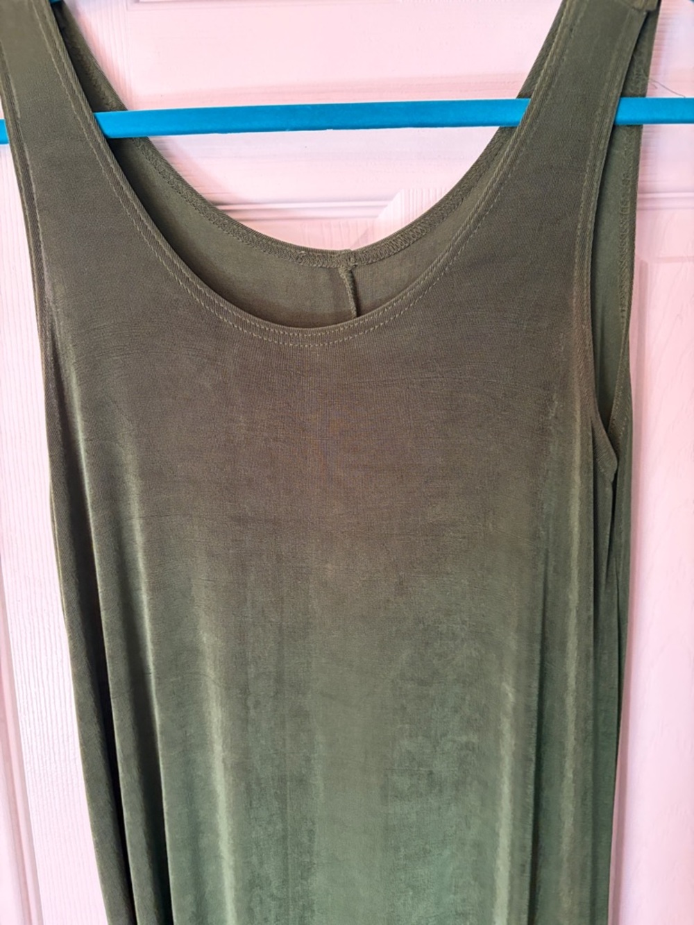 Olive Green Sleeveless Maxi Dress - Casual Scoop Neck - Picture 2 of 3